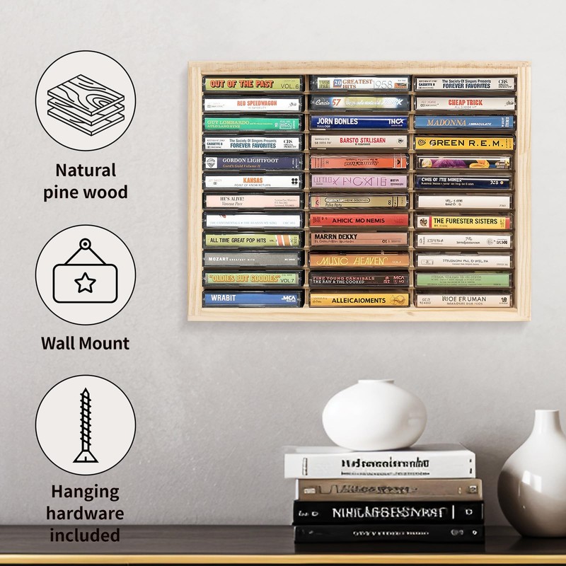 Waratah Designs Cassette Tape Storage Rack, 36-slot Wood Cassette Tape