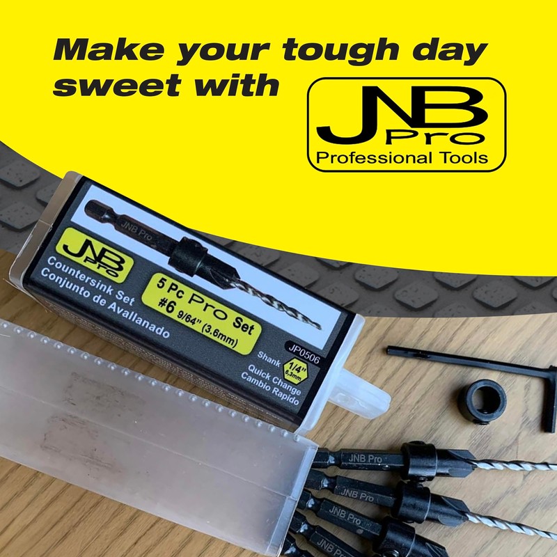 JNB Pro Countersink Drill Bit Set – 5pc Self-Centering Woodworking