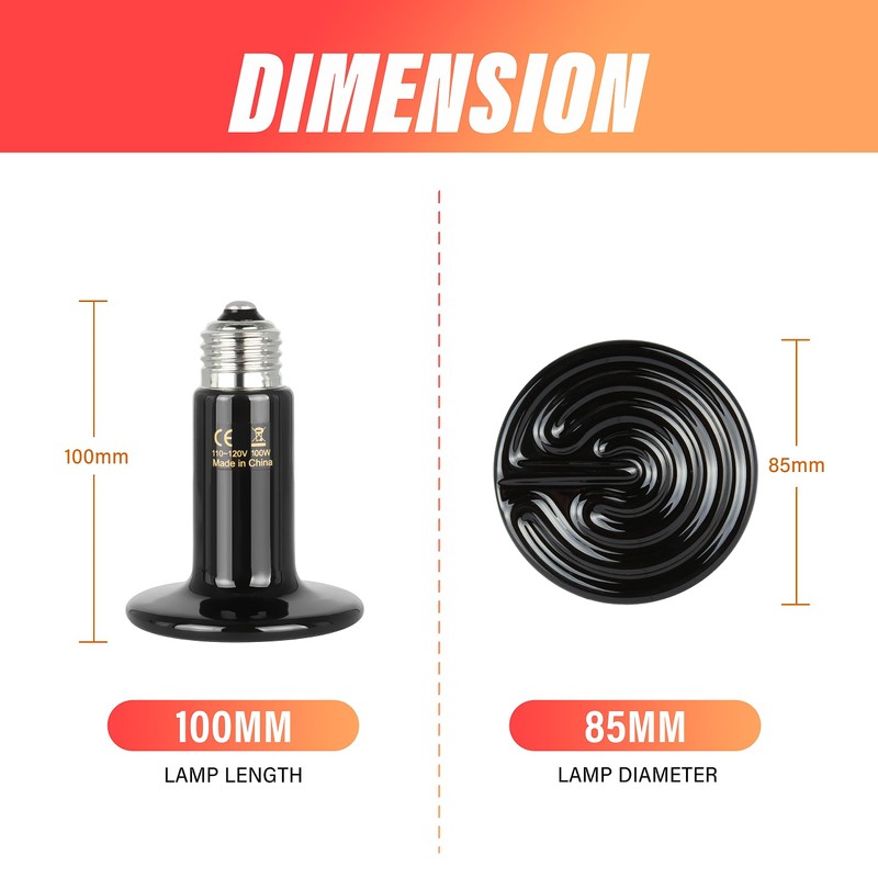 YSSOA 100W Ceramic Heat Emitter, Reptile Heat Bulbs, Ceramic Heat