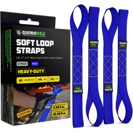 Rhino USA Soft Loop Motorcycle Tie-Down Straps (4PK) - 10,427lb Max Break Strength 1.7" x 17" Heavy-Duty Tie Downs for use w/Ratchet Strap