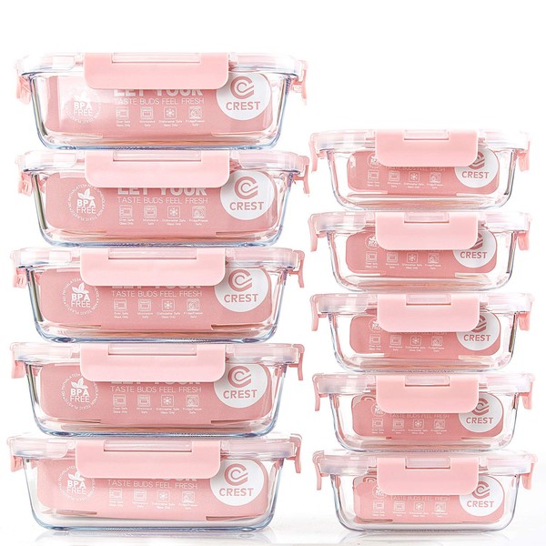 C CREST [10 Pack] Glass Meal Prep Containers, Food Storage Containers with Lids Airtight, Glass Lunch Boxes, Microwave, Oven, Freezer and Dishwasher Safe