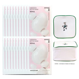 Innisfree Active Mask Ceramide (Nutritious Moisturizing) 20 sheets + Play Green Cosmetic Pouch (Green) / 이니스프리 액티브 마스크 세라마이드 (영양보습) 20매+플레이그린 화장품 파우치 (그린)