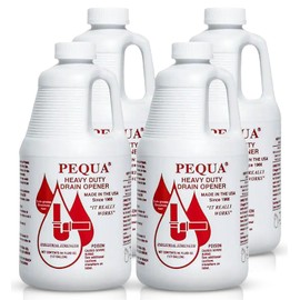 PEQUA INDUSTRIES 64 oz Pequa Heavy Duty Drain Opener - Powerful, Non-Acid, Fast-Acting Formula, Safe for All Pipes, Industrial strength Drain Cleaner for Sinks, Tubs, Septic Tanks (Pack of 4)