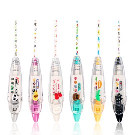 6pcs Animal Press Type Decorative Pen, 6 Themes Cute Lace White Out Tape Roller Pen Cartoon Pattern Correction Tape Pen for DIY Diary Scrapbooking Class Rewards School Supplies