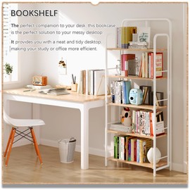 4NM No Assembly Folding Bookshelf, 5 Tier Vintage Industrial Book Shelf,Metal Foldable Storage Bookcase and Bookshelves for Living Room,Bedroom and Kitchen - Natural