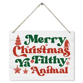Merry Christmas Signs, Merry Christmas Ya Filthy Animal Sign, Fun Holiday Decor, Fun Holiday Sign, Farmhouse Winter Decor, Rustic Winter Decor, Christmas Hanging Wooden Sign, 15X11.4 Wooden Decor Sign