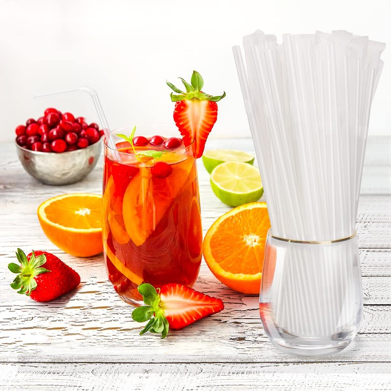 [100 Pcs] Bendy Individually Wrapped Plastic Straws - 8.25" Long