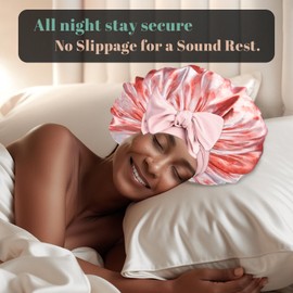 Ptrin Satin Bonnet, Double-Sided Silk Bonnets for Sleeping, Night Hairs Sleep Cap with Elastic Band,Head Cover Hat for Women Girls Long, Straight, Curly Hair for Women,Tie-Dye Rose