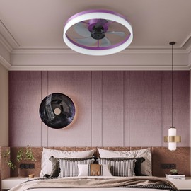 LKJYBG Ceiling Fan with Remote Control Memory Functions 21dB Low Noise 6 Adjustable Speeds Dimmable Led Ceiling Fan for Hallways Balconies Patios Purple
