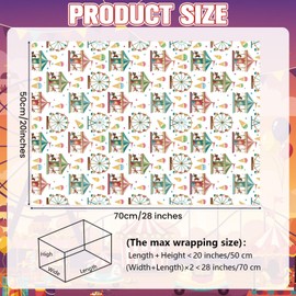 Amusement Park & Night Fireworks Wrapping Paper 12 Sheets,Carousel & Fireworks Themed Gift Wrap for Birthday Parties,Theme Parks,Celebrations,20"×28"