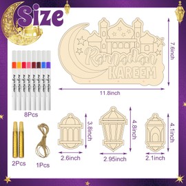 Ramadan Kareem Door Sign Craft Kits Ramadan Mubarak Decorations for Home Eid Mubarak Wooden Paint Arts Ornaments DIY Plaque Sign Lantern Pendant Coloring Craft for Islamic Muslim Party Decor