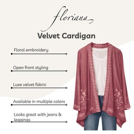 Floriana Womens Embroidered Kimono Cardigan Velvet Blazer Open Front Kimono Top - Gray, Medium
