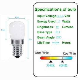 E14 T22 Bombilla LED 1.5W Bombilla de Refrigerador Frío/Caliente 110V / 220V(2700-3000K,110V)
