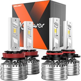 SEALIGHT X4I H11 9005 Light Bulbs, 6500K Ultra-Bright, IP67 Waterproof, H11/H8/H9/H16 HB3 Bulbs with Plug-N-Play LED Tech, Focus Ray Design for Wider Vision, 4-Pack