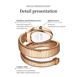 Women's Watch - Unique Design Snake Shaped Bracelet Dress Watch for Women Fashion Ladies Quartz Wristwatch (White)