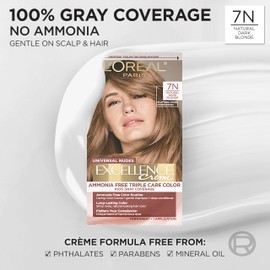 L’Oreal Paris Excellence Universal Nudes Permanent Hair Color, Ammonia Free Hair Dye for Gray Hair Coverage, 7N Natural Dark Blonde, 1 Hair Dye Kit