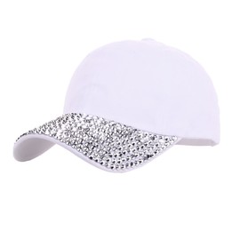 Shiny Rhinestone Brim Baseball Cap for Women Girls Sparkle Velcro Ponycap Adjustable Mesh Trucker Hat Outdoors Sun Cap White