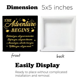 Graduation Decor Positive Quote Desk Decorations Wooden Sign, Behind You All Your Memories Wood Plaque Block Sign Rustic Home Decor 5 x 5 Inches