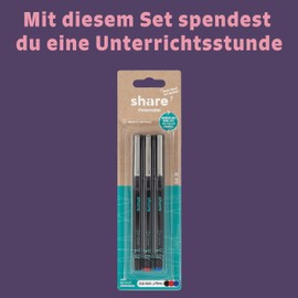 share Rollerball Pen Set of 3 - Rollerball Pen Set Donates a Lesson for a School Child - Durable Eco Rollerball Pen with Cartridge - Red, Black, Blue