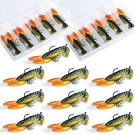 Goture 10pcs Soft Crawfish Lures with Tackle Box, Shrimp Lures, Sharp Hook, Crawfish Baits for Freshwater Saltwater Bass Trout Catfish Salmon