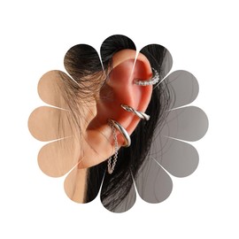 CZ Cuff Chain Earrings Boho Cartilage Ring Earrings Cuff Earrings Hoop Climber S925 Sterling Silver Earrings Hypoallergenic Earring Mini Crystal Huggie Hoop Earrings for Women, Acrylic