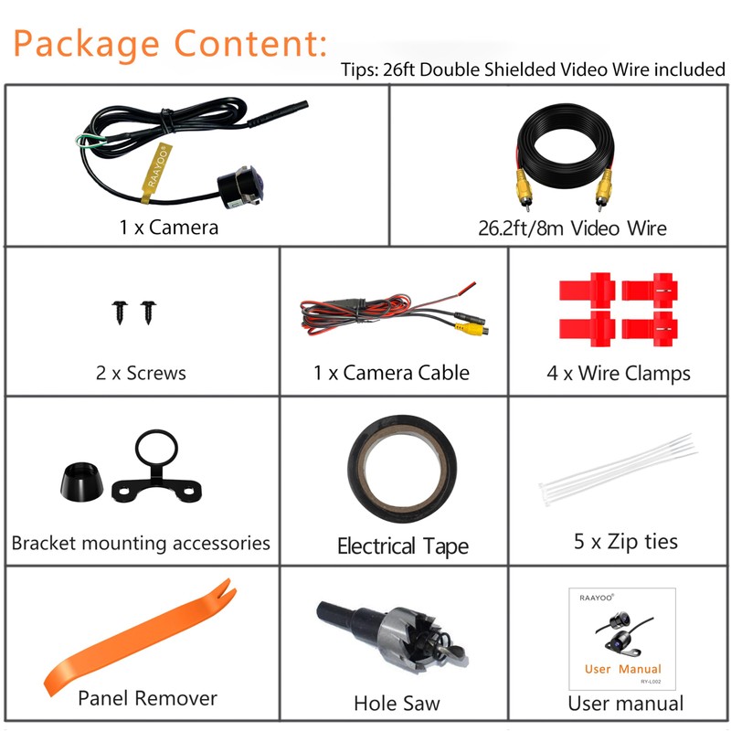 Backup Camera Flush Mount, Metal Housing 170°Wide View Angle Rear/Side/Front