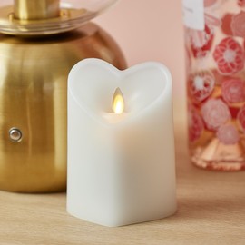 Luminara White Heart Shaped Pillar Candle - Flickering Real-Flame Technology - Remote Ready - Romantic Valentine's Collection - 3.5" x4.5"