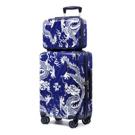 Somago Carry On 2 Piece Luggage Set 20 Inch Airline Approved Lightweight PC+ABS Hardside Travel Suitcase with Spinner Wheels TSA Lock YKK Zippers Loong Cultural Design(13"/20", Navy)