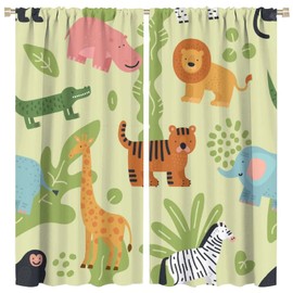 Cartoon Animals Blackout Curtains Colorful Cute Forest Safari Animals Green Kids Bedroom Nursery Living Room Decor Rod Pocket 2 Panels 42x45in