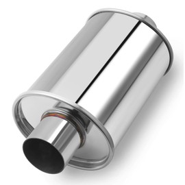 LCGP 2.5 inch Ultra Quiet Resonator, 304 Stainless Steel Resonator 2.5", 2.5'' Inlet & Outlet 14" Overall Length Universal Muffler High Performance resonator, Oval Muffler Shape, Silver