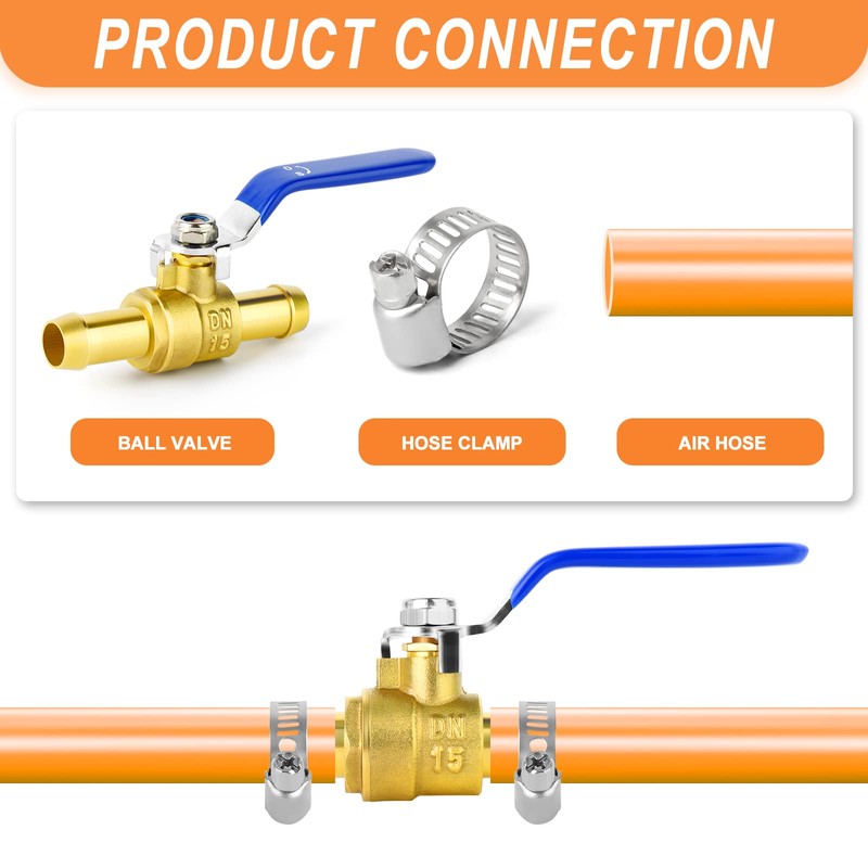 GASHER 1PCS 5/8 Inch Heavy-Duty Brass Barb Ball Valve With