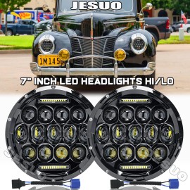 JESUO For Ford Deluxe 1939-1951 7" Inch Round LED Headlights Pair