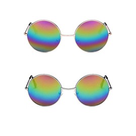 2Pcs Round Retro Hippie Sunglasses Vintage 60’s70’s Circle Glasses for Adult