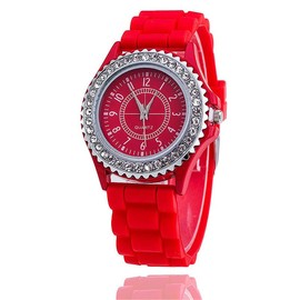 CdyBox Women’s Wholesale Watches Pack Silicone Band Lady Rhinestone Wristwatch (Red)