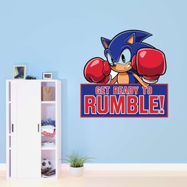 Children Get Ready to Rumble Adventurous Quote Wall Decal Decoration Hedgehog Supersonic Spiky Character Silhouette Drawing Kids Cartoon Lasts Years and Easily Removable - Size: 20 in(W) x 20 in(H)