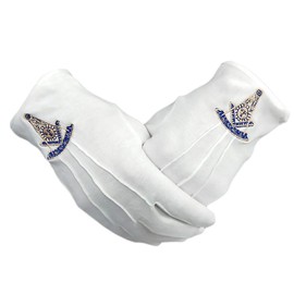 Freemasons Past Master Masonic Gloves White Cotton Hand Embroidered PM Symbol