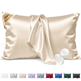 BYTB Silk Pillow Cases King Size 100% Mulberry Silk Pillowcase for Hair & Skin 22 Momme Both Sided Grade 6A Silk Cooling Soft Breathable 20 x 36 Inches with Hidden Zipper 1PC, Beige