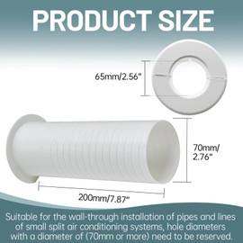 Mini Split Line Set Cover Wall Sleeve Kit - AC Sleeve Through The Wall for Air Conditioner Line Sets, 7.87 inch PVC Pipe Protection Cover with Decorative Cap (White)