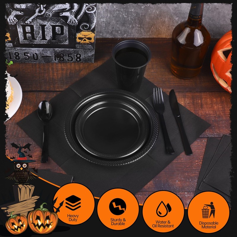 Kochorie 480 Pieces Black Plastic Dinnerware Set for 60 Guests