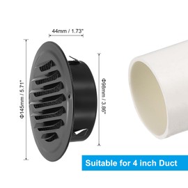 PATIKIL 4" Round Air Vent Cover, Stainless Steel Louvered Wall Inlet Outlet Grill Screen Mesh Ducting Soffit Vent with Screws for Ventilation, Black