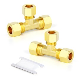 GASHER 2PCS Brass Compression Tube Pipe Fitting Connector, Tee，12mm x 12mm x 12mm Tube OD Connector