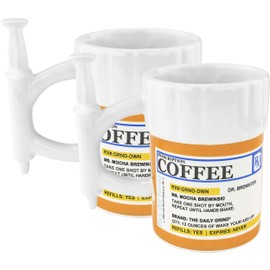 Fairly Odd Novelties Syringe Prescription Shot Glasses, 2 Pack Funny Novelty Drinking Gag Gift Set, One Size, White (Style may vary between Coffee and Shot)