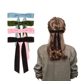 4Pcs Velvet Hair Bows Hair Ribbon Clips Alligator Clips Hair Accessories for Women Girls Toddlers(4 Colors-02)