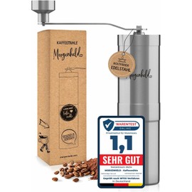 Morgenheld Molinillo de café manual – Molinillo de café manual de acero inoxidable con mecanismo continuo de cerámica – para espresso a prensa francesa, capacidad de 35 g – para casa, exterior y