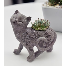 coolboy Cute Cat Succulent Pot with Drainage Hole,Resin Animal Planters Cat Statue Decor,Indoor Plant Pots Cactus Flower Pot for Home Decor and Office Desk Decoration or Outdoor Garden Decoration