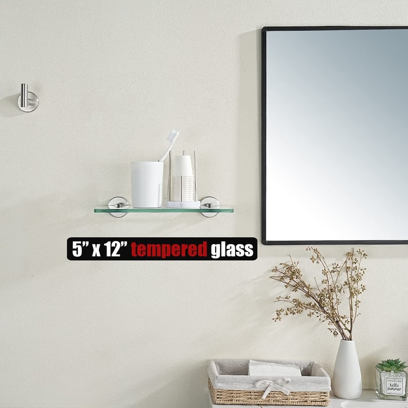 JQK Bathroom Glass Shelf, Tempered Glass Shower Storage 12 by