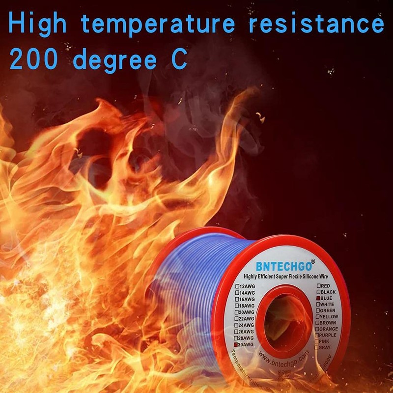 BNTECHGO 30 Gauge Silicone Wire Spool 50 ft Blue Flexible