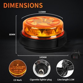 Yuanjoy LED Yellow Warning Light for Cars, UTVs, Tractors, Forklifts, Golf Carts, 12/24V Waterproof Warning Light with 6 Modes, E Mark