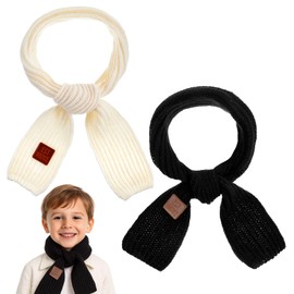 APLZGMG 2Pcs Warm Kids Winter Knit Scarves, Soft Knitted Neck Warmer Toddler Scarf, Child Warm Scarves Wrap for Boys Girls, Kid Christmas New Year Gifts (Black, Beige)