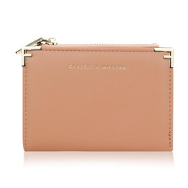 Andiker Small Wallet for Women, Slim Bifold Wallet Simple Trendy Soft Leather Purses for Women with Card Holder Photo Window Zipper Coin Pocket (Pink)